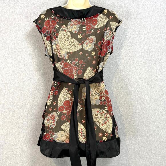 Vtg Speechless Babydoll Sheer Blouse Size L Satin Tie Back Y2K Asian Inspired - Picture 12 of 16